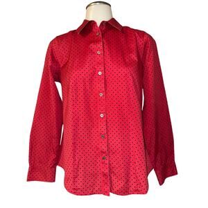 Talbots Petites Wrinkle Resistant Size 6P Red Black Polka Dot Button Down Shirt